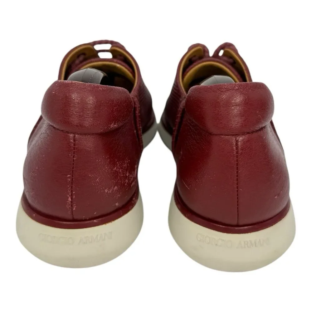 GIORGIO ARMANI Men’s Leather Sneakers Shoes Dark Red Size 8
